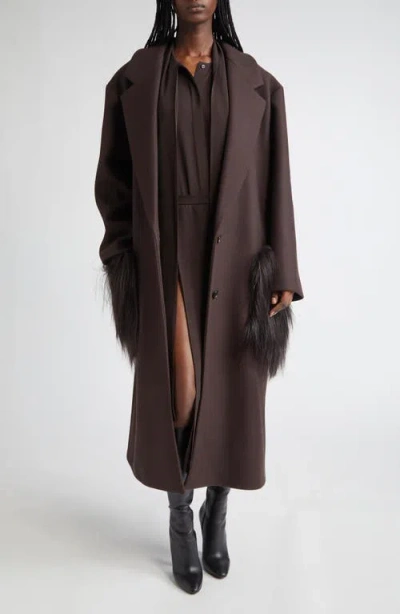 Michael Kors Collection Two-button Slouch Coat With Long Haired Shearling Trim In Burgundy