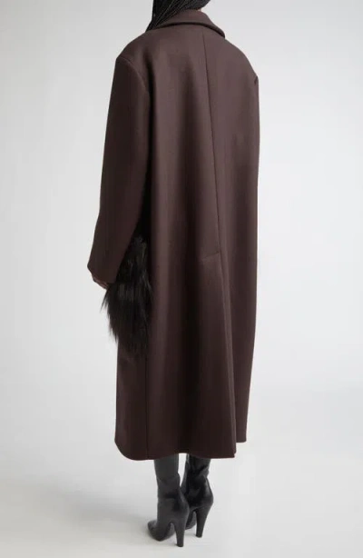 Michael Kors Collection Two-button Slouch Coat With Long Haired Shearling Trim In Burgundy