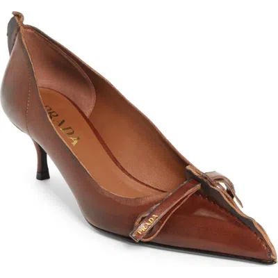 Prada Exposed Seam Kitten Heel Pump In Brown