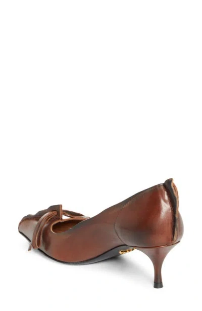 Prada Exposed Seam Kitten Heel Pump In Brown