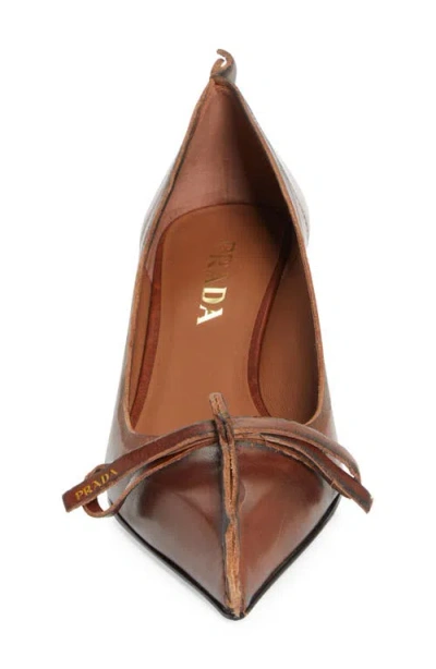 Prada Exposed Seam Kitten Heel Pump In Brown