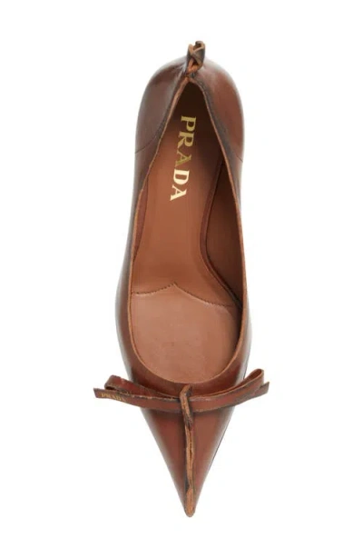Prada Exposed Seam Kitten Heel Pump In Brown