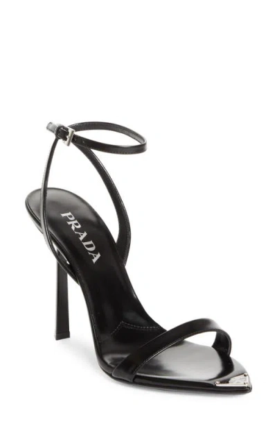 Prada Brushed Leather Pointy-toe Sandal In Black