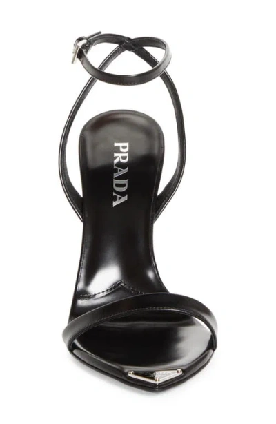 Prada Brushed Leather Pointy-toe Sandal In Black