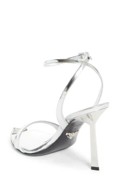 Prada Silver Metallic Leather High Sandals In Silver
