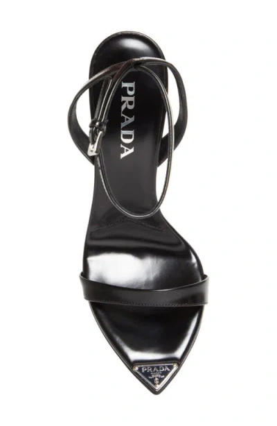 Prada Brushed Leather Pointy-toe Sandal In Black
