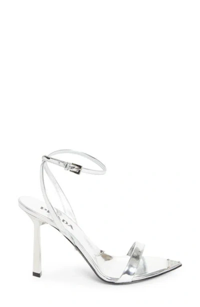 Prada Silver Metallic Leather High Sandals In Silver