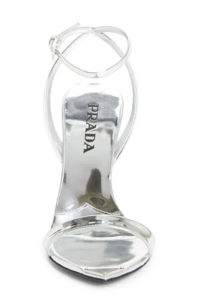 Prada Silver Metallic Leather High Sandals In Silver
