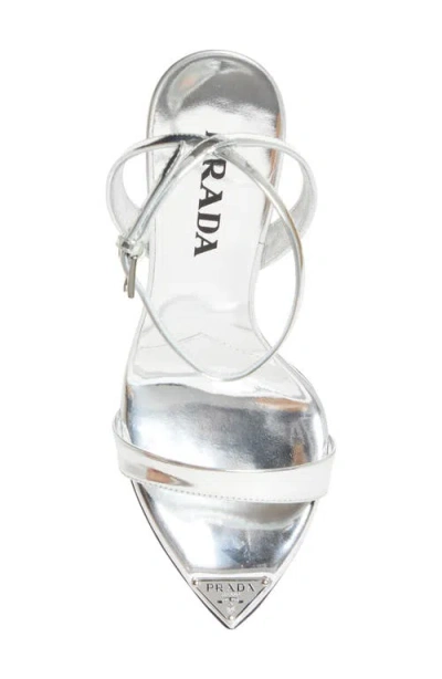 Prada Silver Metallic Leather High Sandals In Silver