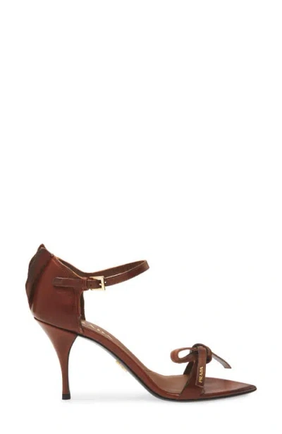 Prada Exposed Seam Ankle Strap Sandal In Brown