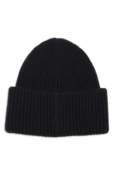 Acne Studios Casual Ribbed Knit Hat With Face Patch In Black