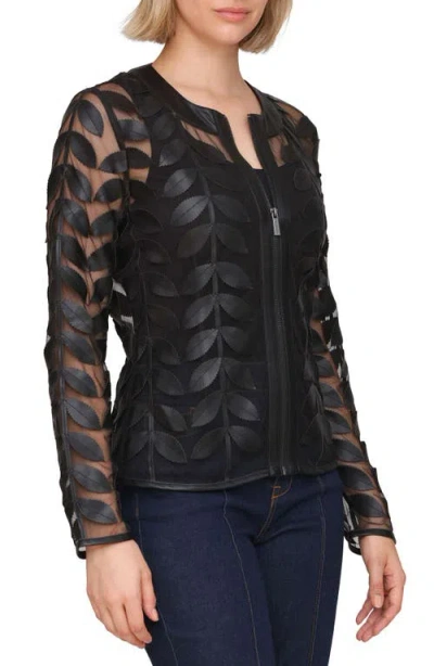 Bagatelle Mesh Leaf Jacket With Faux Leather Trim In Black