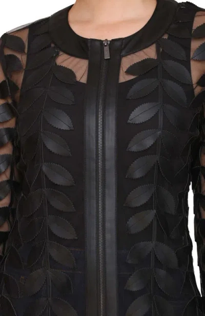 Bagatelle Mesh Leaf Jacket With Faux Leather Trim In Black