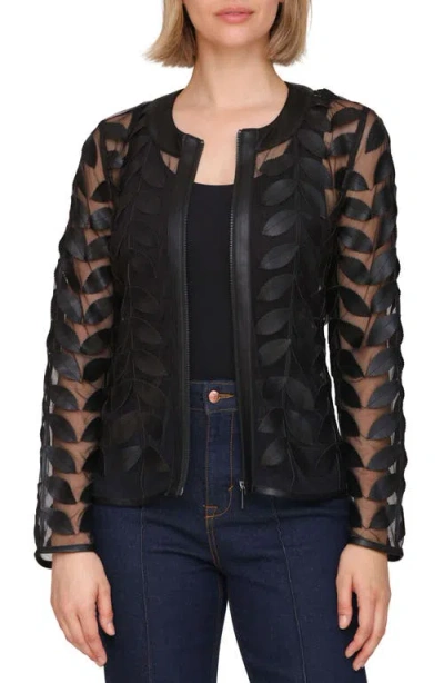 Bagatelle Mesh Leaf Jacket With Faux Leather Trim In Black