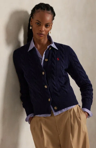Polo Ralph Lauren Cable Knit Slim Fit Cardigan In Blue