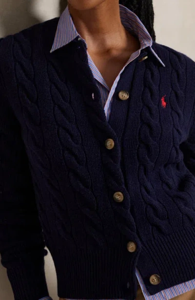 Polo Ralph Lauren Cable Knit Slim Fit Cardigan In Blue