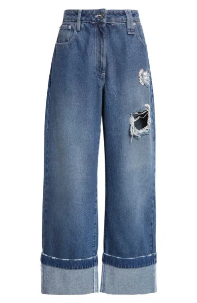 Simone Rocha Blue Embellished Straight Leg Jeans In Blue