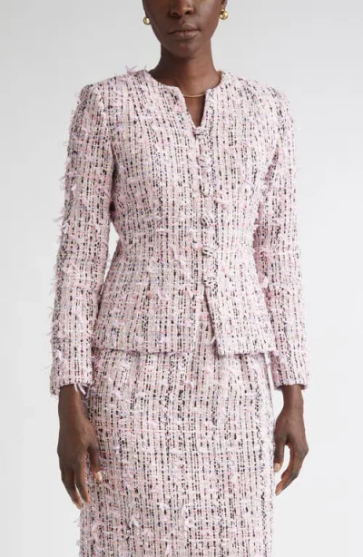 St John Paper Eyelash Button Tweed Jacket In Pink