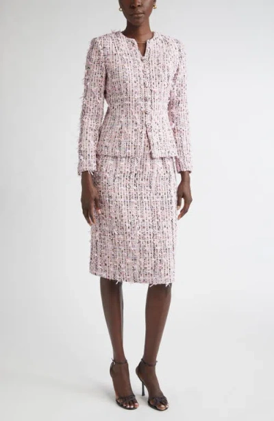 St John Paper Eyelash Button Tweed Jacket In Pink