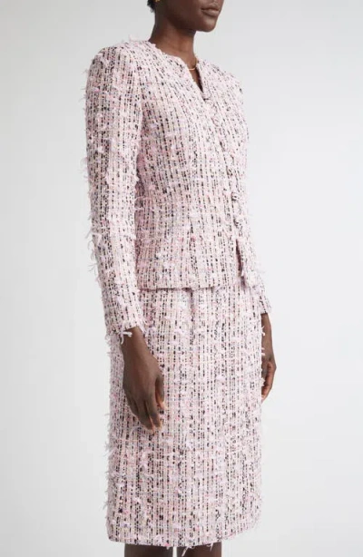 St John Paper Eyelash Button Tweed Jacket In Pink