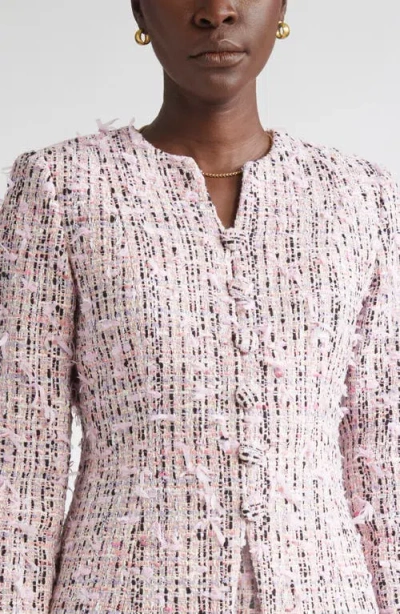 St John Paper Eyelash Button Tweed Jacket In Pink