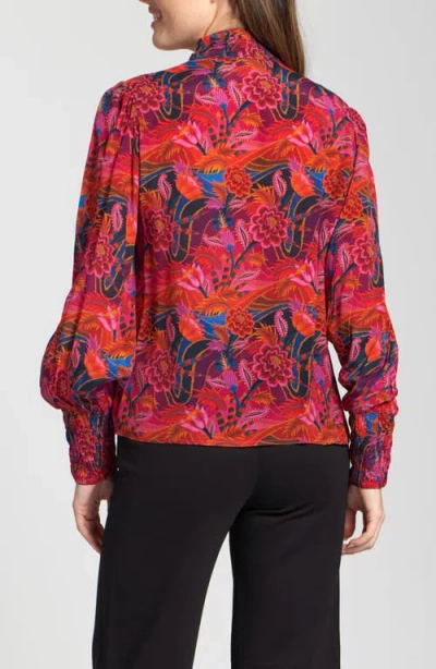 Apny Puff Shoulder Button Front Top In Multi