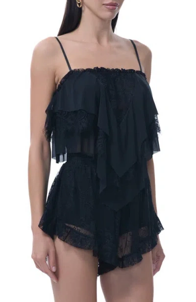 Afrm Aimee Ruffle & Lace Camisole In Blue