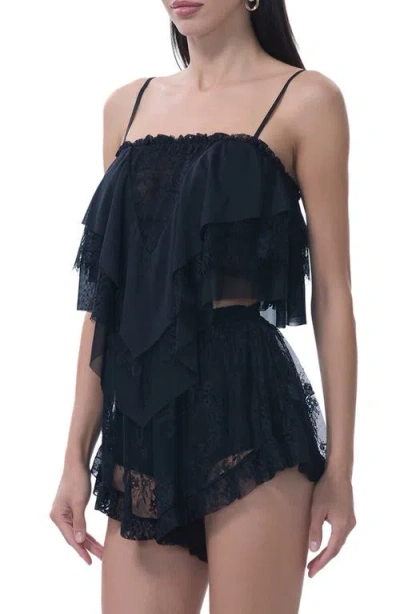 Afrm Aimee Ruffle & Lace Camisole In Blue