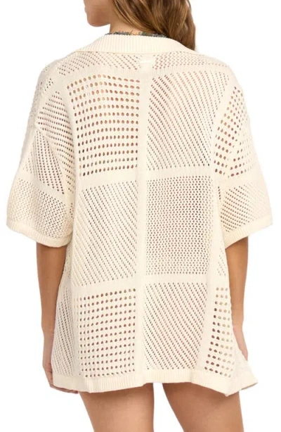 Billabong Cool Down Open Stitch Short Sleeve Cotton Cardigan In Neutral
