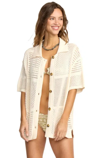 Billabong Cool Down Open Stitch Short Sleeve Cotton Cardigan In Neutral