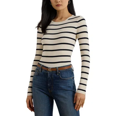 Ralph Lauren Women's Striped Rib-knit Crewneck Sweater In White