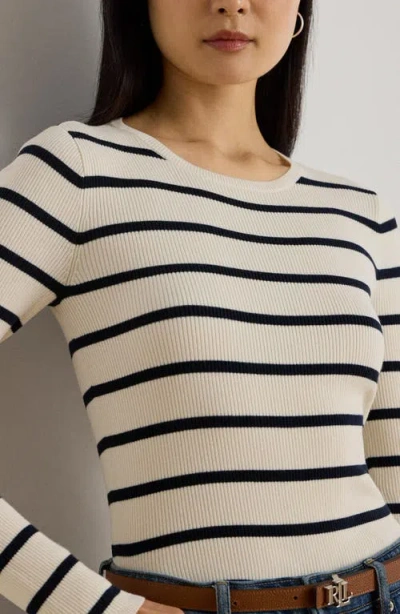 Ralph Lauren Women's Striped Rib-knit Crewneck Sweater In White