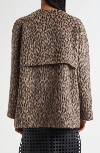 Emporio Armani Leopard Print Wool Blend Double Breasted Jacket In Brown