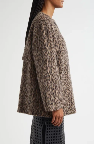 Emporio Armani Leopard Print Wool Blend Double Breasted Jacket In Brown