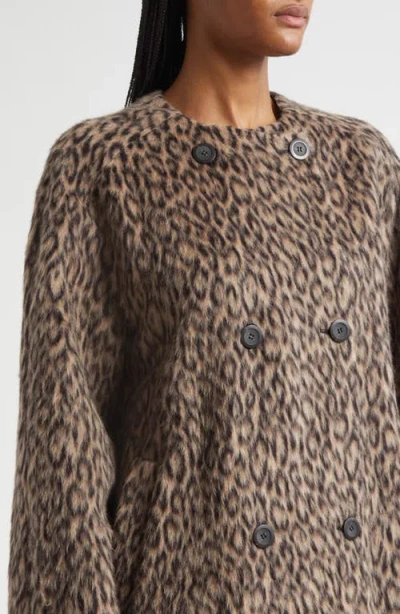 Emporio Armani Leopard Print Wool Blend Double Breasted Jacket In Brown