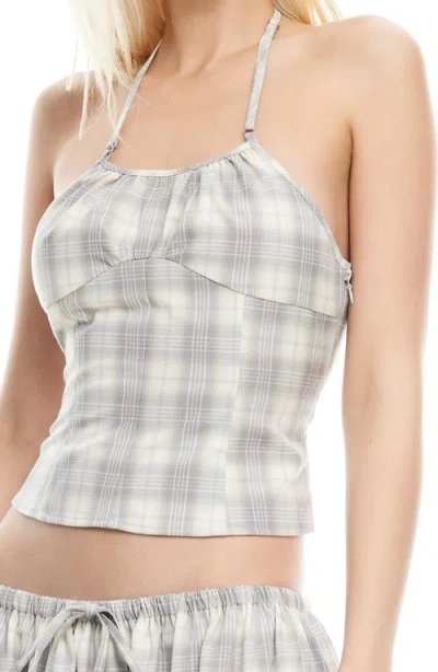 Lioness Sweet Escape Plaid Halter Top In Gray