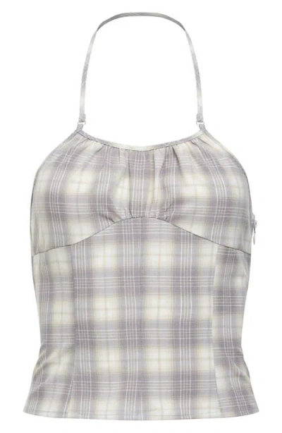 Lioness Sweet Escape Plaid Halter Top In Gray