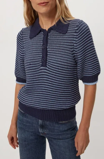 Michael Stars Marley Puff Sleeve Cotton Blend Sweater In Blue