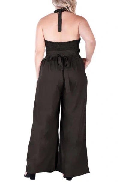 Standards & Practices Wide Leg Poplin Halter Jumpsuit In Black