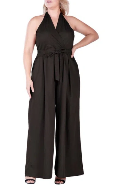 Standards & Practices Wide Leg Poplin Halter Jumpsuit In Black