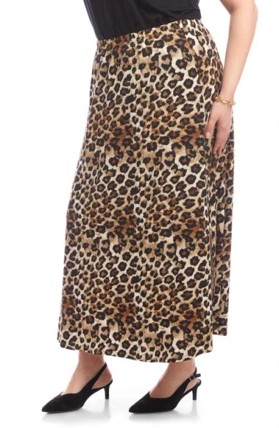 Karen Kane Plus Printed Side Slit Midi Skirt In Brown