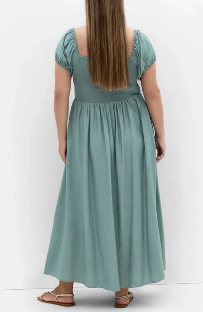 City Chic Abbigail Puff Sleeve Slit Maxi Dress In Green