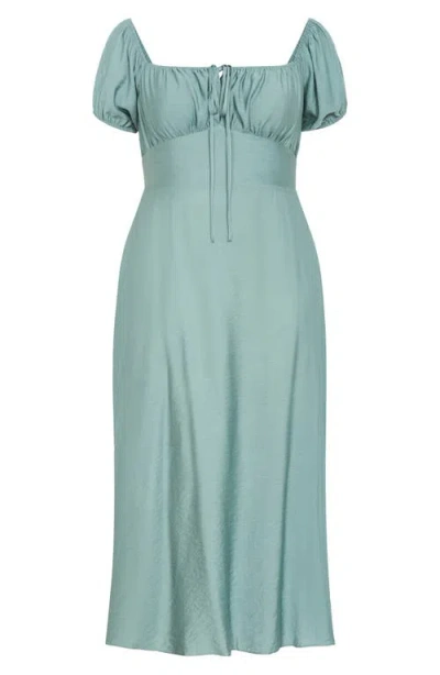 City Chic Abbigail Puff Sleeve Slit Maxi Dress In Green