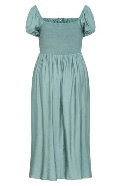 City Chic Abbigail Puff Sleeve Slit Maxi Dress In Green