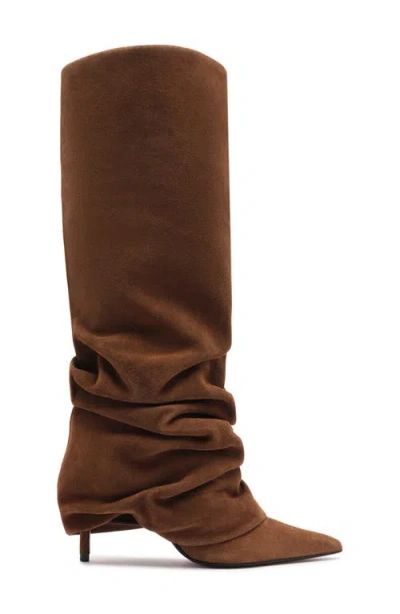 Schutz Mikki Up Cloak Pointed Toe Knee High Boot In Brown