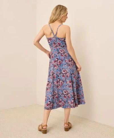 Pact Organic Cotton Fit & Flare Midi Dress In Blue