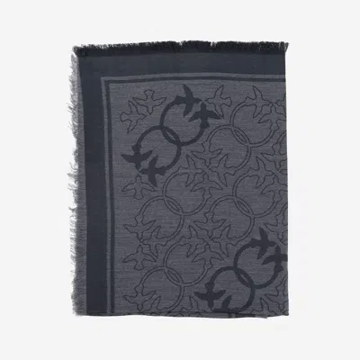 Pinko Viscose Blend Scarf With Love Birds Motif In Gray