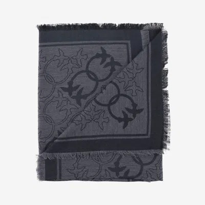 Pinko Viscose Blend Scarf With Love Birds Motif In Gray