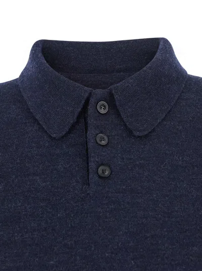 Maison Margiela Blue Polo Shirt With Classic Collar And Suede Patch On The Back In Wool Woman In Blue