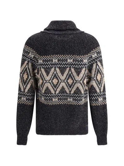 Brunello Cucinelli Wool Shawl Collar Cardigan In Black